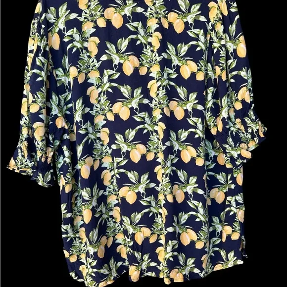 LOFT Lemon Pattern Blouse - Navy and Yellow - Picture 2 of 6